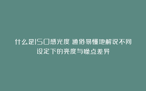什么是ISO感光度？通俗易懂地解说不同设定下的亮度与噪点差异