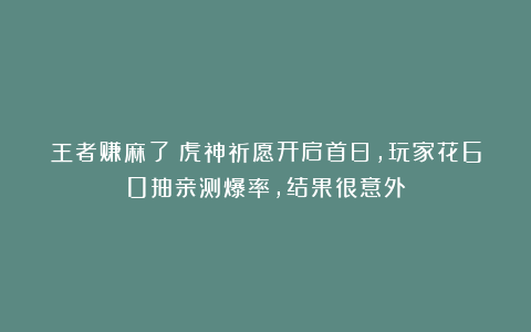 王者赚麻了！虎神祈愿开启首日，玩家花60抽亲测爆率，结果很意外