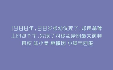 1988年，88岁张幼仪死了，却用墓碑上的四个字，完成了对徐志摩的最大讽刺？|阿欢|陆小曼|林徽因|小脚与西服
