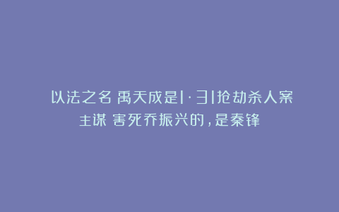 《以法之名》禹天成是1·31抢劫杀人案主谋！害死乔振兴的，是秦锋