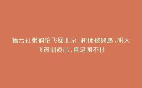 德云社张鹤伦飞回北京，机场被偶遇，明天飞深圳演出，真是闲不住