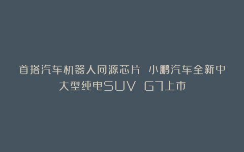 首搭汽车机器人同源芯片 小鹏汽车全新中大型纯电SUV G7上市