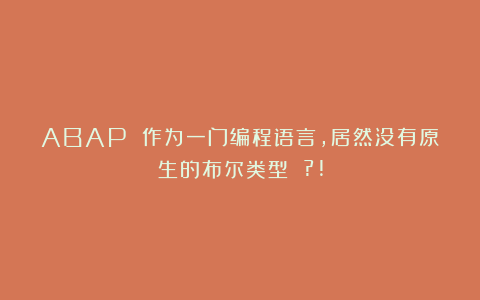 ABAP 作为一门编程语言，居然没有原生的布尔类型 ?!