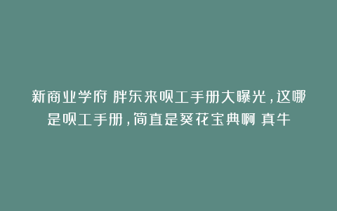新商业学府：胖东来员工手册大曝光，这哪是员工手册，简直是葵花宝典啊！真牛