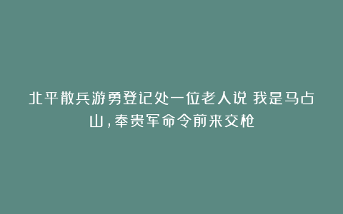 北平散兵游勇登记处一位老人说：我是马占山，奉贵军命令前来交枪