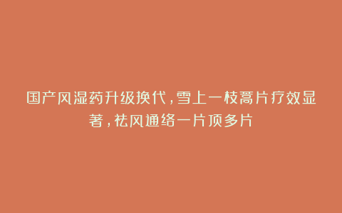 国产风湿药升级换代，雪上一枝蒿片疗效显著，祛风通络一片顶多片