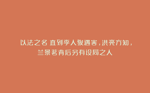 《以法之名》直到李人骏遇害,洪亮方知,兰景茗背后另有设局之人
