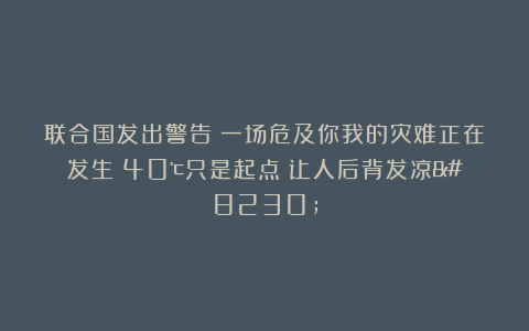 联合国发出警告！一场危及你我的灾难正在发生：40℃只是起点？让人后背发凉…