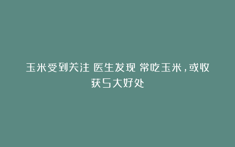 玉米受到关注！医生发现：常吃玉米，或收获5大好处