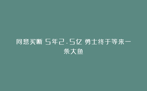 同意买断！5年2.5亿！勇士终于等来一条大鱼