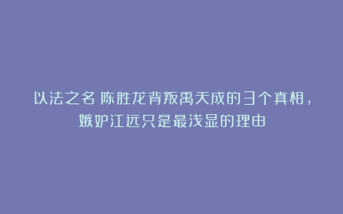 以法之名：陈胜龙背叛禹天成的3个真相，嫉妒江远只是最浅显的理由