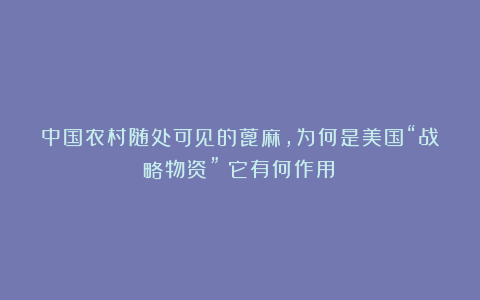 中国农村随处可见的蓖麻,为何是美国“战略物资”?它有何作用?