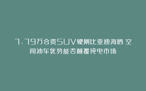 7.79万合资SUV硬刚比亚迪海鸥：空间油车优势能否颠覆纯电市场？