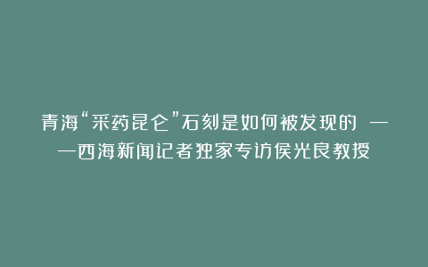 青海“采药昆仑”石刻是如何被发现的 ——西海新闻记者独家专访侯光良教授