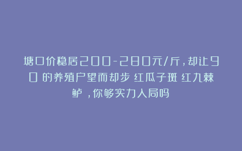 塘口价稳居200-280元/斤，却让90%的养殖户望而却步！红瓜子斑（红九棘鲈），你够实力入局吗？