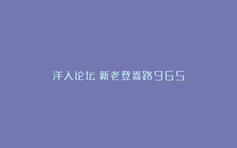 洋人论坛：新老登喜路965