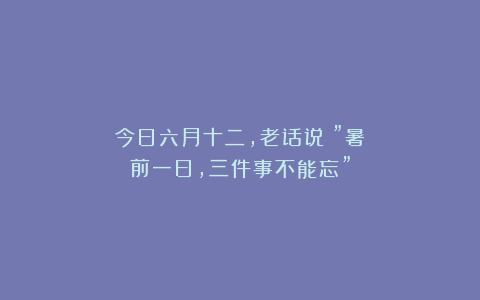 今日六月十二，老话说：”暑前一日，三件事不能忘”