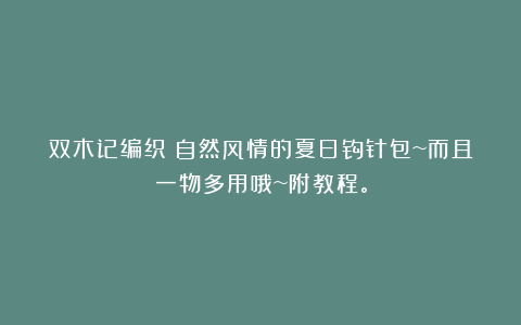 双木记编织：自然风情的夏日钩针包~而且一物多用哦~附教程。