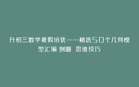 升初三数学暑假培优——精选50个几何模型汇编（例题 思维技巧）