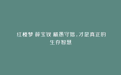 《红楼梦》薛宝钗：藏愚守拙，才是真正的生存智慧