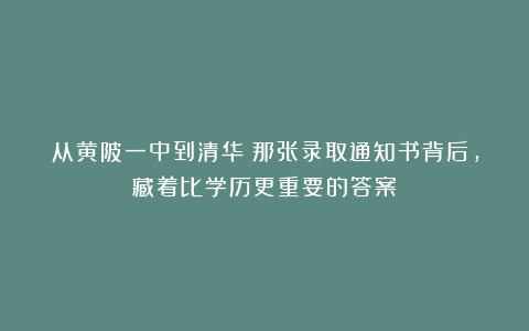 从黄陂一中到清华：那张录取通知书背后，藏着比学历更重要的答案