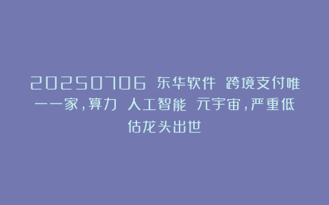 20250706 东华软件 跨境支付唯一一家,算力 人工智能 元宇宙,严重低估龙头出世