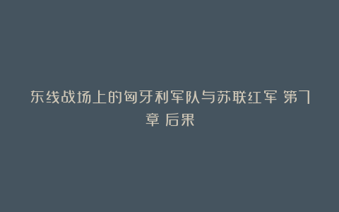 东线战场上的匈牙利军队与苏联红军（第7章）后果
