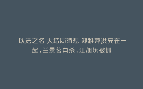 《以法之名》大结局猜想：郑雅萍洪亮在一起，兰景茗自杀，江旭东被抓