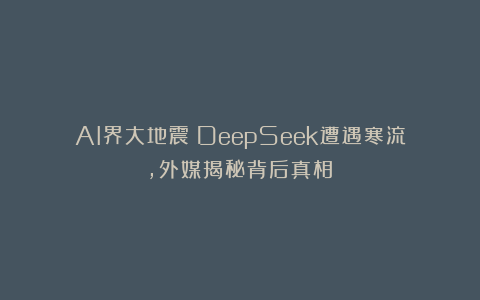 AI界大地震!DeepSeek遭遇寒流,外媒揭秘背后真相!