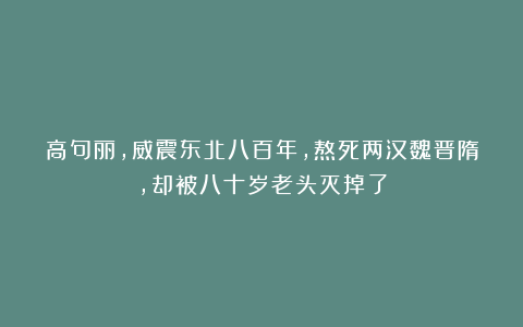 高句丽，威震东北八百年，熬死两汉魏晋隋，却被八十岁老头灭掉了