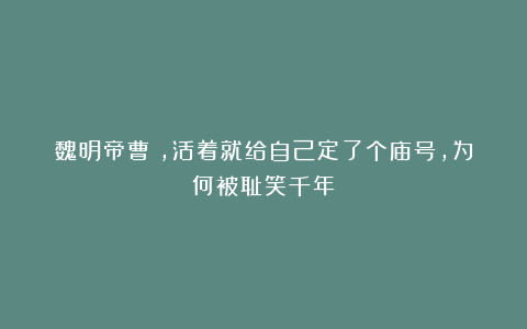 魏明帝曹叡，活着就给自己定了个庙号，为何被耻笑千年？