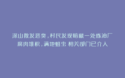 深山散发恶臭，村民发现暗藏一处炼油厂：腐肉堆积，满地蛆虫！相关部门已介入