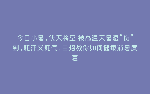 今日小暑，伏天将至！被高温天暑湿“伤”到，耗津又耗气，3招教你如何健康消暑度夏！
