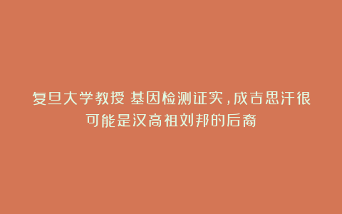 复旦大学教授：基因检测证实，成吉思汗很可能是汉高祖刘邦的后裔