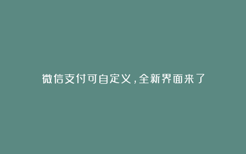 微信支付可自定义，全新界面来了