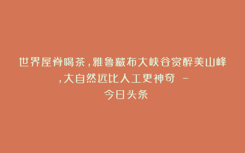 世界屋脊喝茶，雅鲁藏布大峡谷赏醉美山峰，大自然远比人工更神奇 – 今日头条