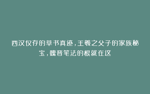 西汉仅存的草书真迹，王羲之父子的家族秘宝，魏晋笔法的根就在这！