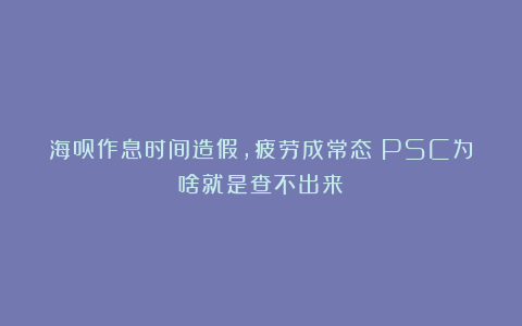 海员作息时间造假，疲劳成常态！PSC为啥就是查不出来？