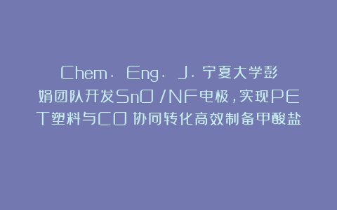 Chem. Eng. J.：宁夏大学彭娟团队开发SnO₂/NF电极，实现PET塑料与CO₂协同转化高效制备甲酸盐​​