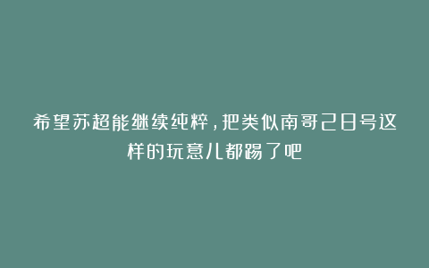 希望苏超能继续纯粹，把类似南哥28号这样的玩意儿都踢了吧