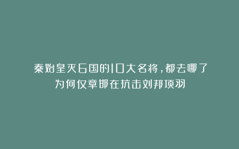 ​秦始皇灭6国的10大名将，都去哪了？为何仅章邯在抗击刘邦项羽
