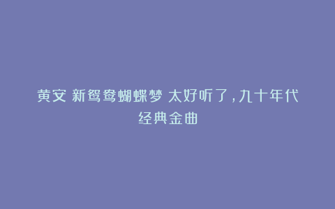 黄安《新鸳鸯蝴蝶梦》太好听了,九十年代经典金曲