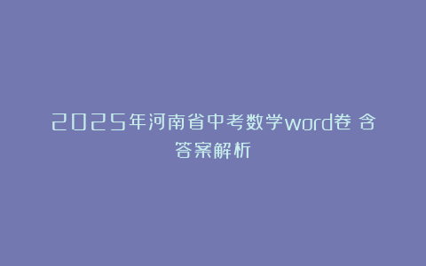 2025年河南省中考数学word卷（含答案解析）