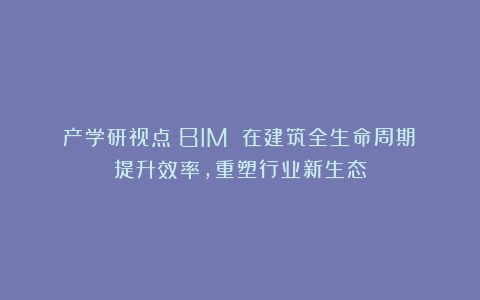 产学研视点|BIM 在建筑全生命周期：提升效率，重塑行业新生态