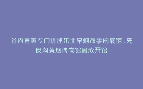 省内首家专门讲述东北旱烟故事的展馆，夹皮沟黄烟博物馆落成开馆
