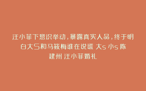 汪小菲下意识举动，暴露真实人品，终于明白大S和马筱梅谁在说谎|大s|小s|陈建州|汪小菲婚礼