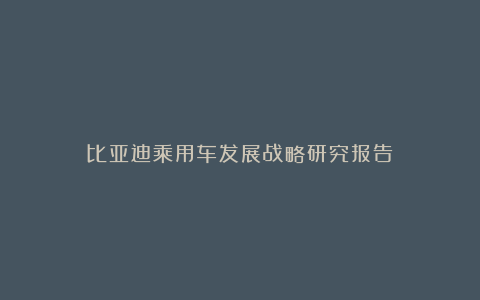 比亚迪乘用车发展战略研究报告