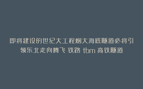 即将建设的世纪大工程烟大海底隧道必将引领东北走向腾飞|铁路|tbm|高铁隧道