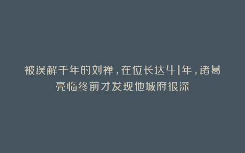 被误解千年的刘禅，在位长达41年，诸葛亮临终前才发现他城府很深