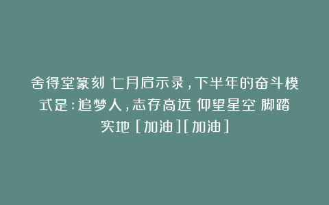 舍得堂篆刻：七月启示录，下半年的奋斗模式是:追梦人，志存高远！仰望星空！脚踏实地！[加油][加油]